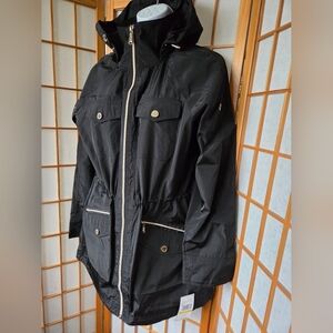NWT WOMENS MICHAEL KORS BLACK HOODED WITH POCKETS ZIPPER RAIN JACKET SIZE SMALL
